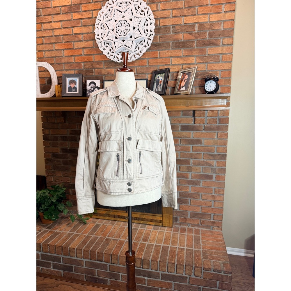 American Eagle Utility Jacket Womens Blush Beige Quilted Lining Cotton Large